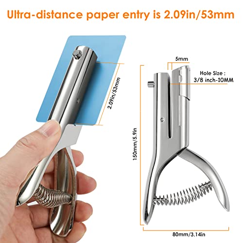 Hole Punch 2" Reach 3/8 inch Single Hole Punch,Heavy Duty Hole Puncher Single,Paper Punch Portable Hand Held Long Hole Puncher for Paper Cards Plastic Cardboard (Silver) (3/8"-10mm Hole) - size: 3/8"-10mm Hole