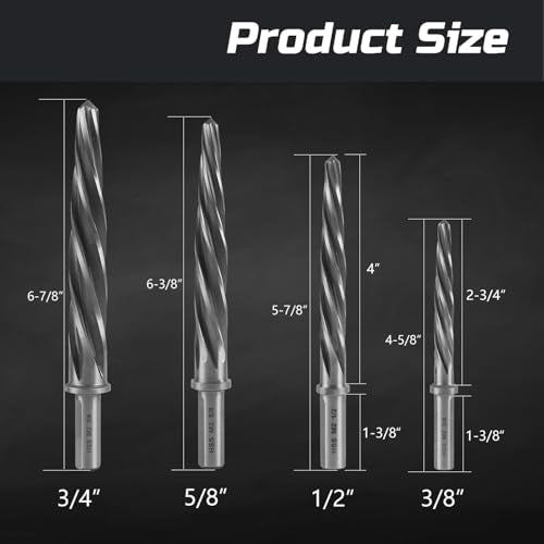 Lichamp 4pc M2 HSS Taper Reamer Set for Steel 3/8-3/4in