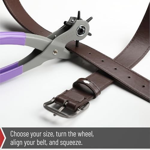 UNCO- Leather Hole Punch Tool, Multi Hole Sizes for Belts and Leather, Belt Hole Puncher, Purple Handle - color: Purple