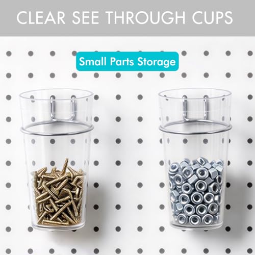 Pegboard Cups With Loops 6 Pack Peg Board Organizer Pencill Holders (Clear) - color: Clear