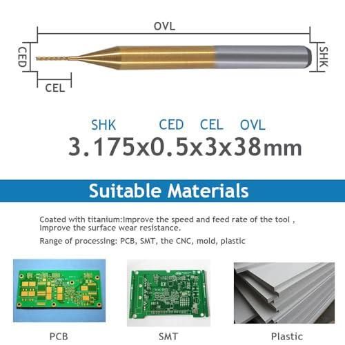 10PCS 1/8'' Shank 0.5mm End Mill CNC Bit Set, Carbide Engraving Bits Carving Bits CNC End Mill Router Bits 1/8 for PCB Wood, Titanium Coat PCB Milling Cutter Bits Drill Bit - size: 0.5mm