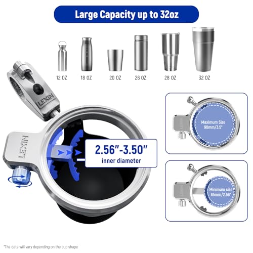 LEXIN C4 Extra Large Motorcycle Cup Holder, 32oz, 360° Swivel Mount, Chrome - color: C4-Chrome