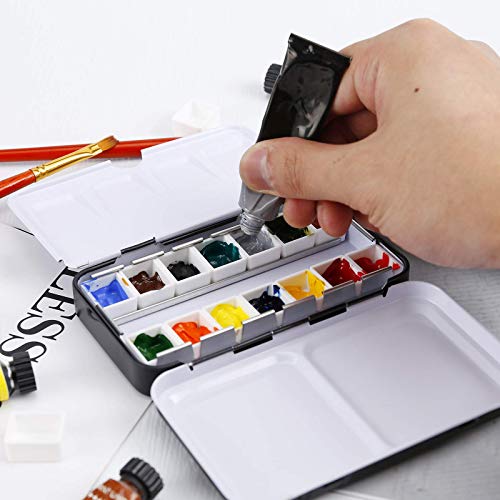 MYARTOOL Watercolor Tin Palette, Metal Empty Paint Case with 12 PCS Empty Half Pans for DIY Travel Watercolor Palette, Acrylic and Oil Painting - color: Black, size: 12 PCS Empty Half Pans