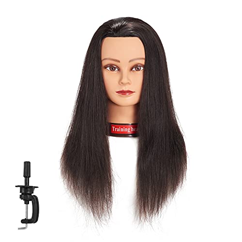20-22" Female 100% Human Hair Mannequin Head for Hairdresser - color: Brown Black