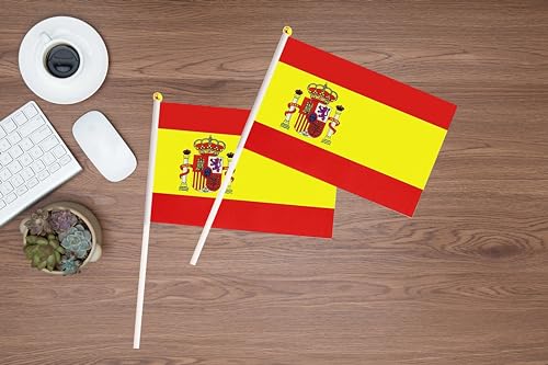 50 Pack Spain Spanish on Stick Flags,Small Mini Hand Held Spain Spanish Flags 5.5x8.3 Inch, Grand Opening, Carnival,Party Events Celebration - color: Spain