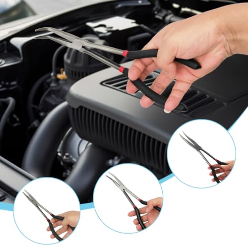 4-Piece 11" Extra Long Nose Pliers Set with Insulated Comfort Grip Handles - size: 4 Pieces - 11" - Straight/25°/45°/90°