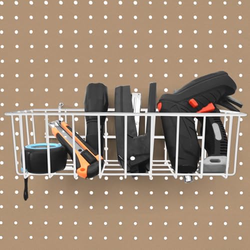 Peg Board Shallow Tray Baskets, 2Pack White Pegboard Shelves Bottle Holders - color: White, size: Medium