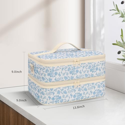 Nail Polish Organizer Bag Holds 50+ Bottles (15ml/0.5 fl.oz) &UV Nail Lamp - color: 01-Blue Flower, size: 50 Bottles