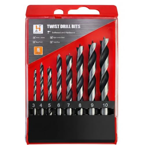 8-Pc Metric Brad Point Wood Drill Bit Set, High Carbon Steel 3-10mm - style: 8pc Carbon Steel