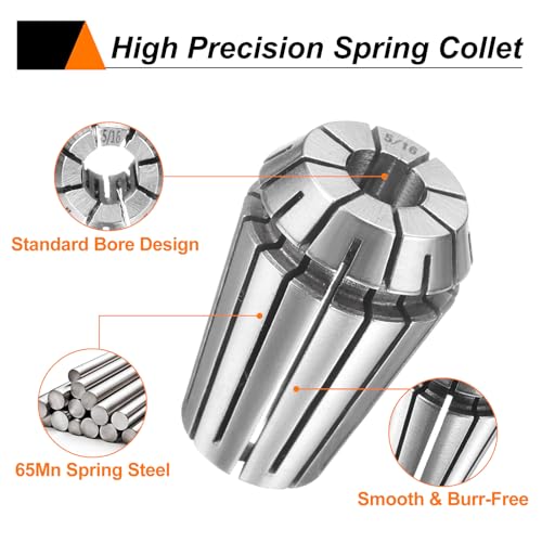 HARFINGTON 5pcs Spring Collet Chuck ER20 1/8" - 1/2" 65Mn Spring Steel Precision Router Collets for CNC Engraving Milling Lathe Tool - size: ER20 1/8" - 1/2"