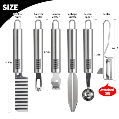 BURLIHOME 6Pcs Stainless Steel Fruit Carving Knife Set,Fruit&Vegetable Tool
