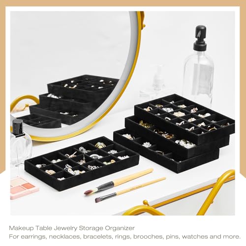 Junkin 12 Pcs Velvet Jewelry Organizer Tray, Stackable Storage - color: Black