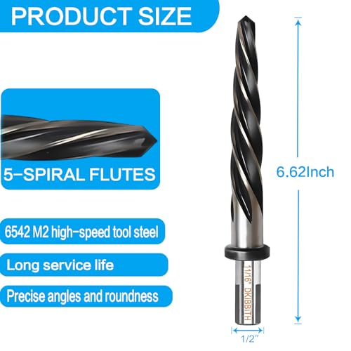 DKIBBITH 11/16" Bridge Construction Reamer Drill Bit, M2 HSS Taper Chucking Reamer for Steel Alloy Metal Wood Plastic, 1/2" Non-Slip Shank, 5-Spiral Flutes Car Reamer, to Align or Enlarge Holes, 17mm - size: 11/16"