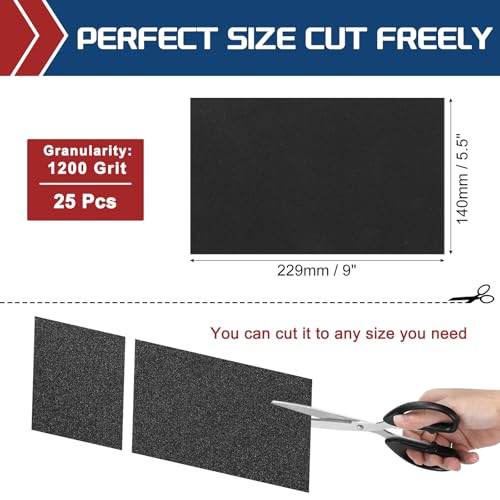 25Pcs Sand Paper 5.5x9Inch 1200Grit Silicon Carbide Sandpaper Sheets - size: 5.5 x 9 Inch(1200 Grit)