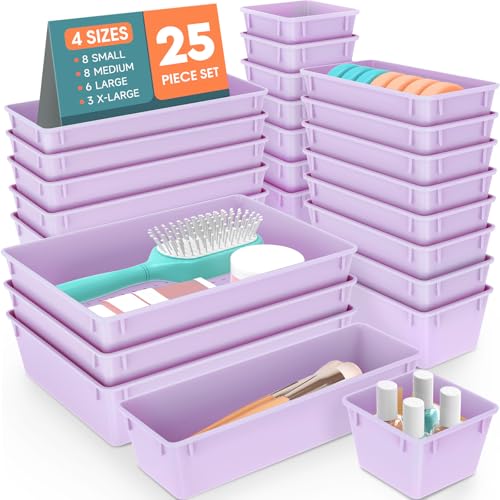 25 PCS Plastic Drawer Organizer Set, Makeup Organizers and Storage Bins - color: Purple