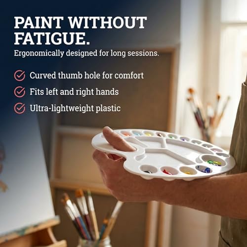 Performore 4 Pack White Plastic Paint Palettes with Thumb Hole, Oval - style: 4 Packs