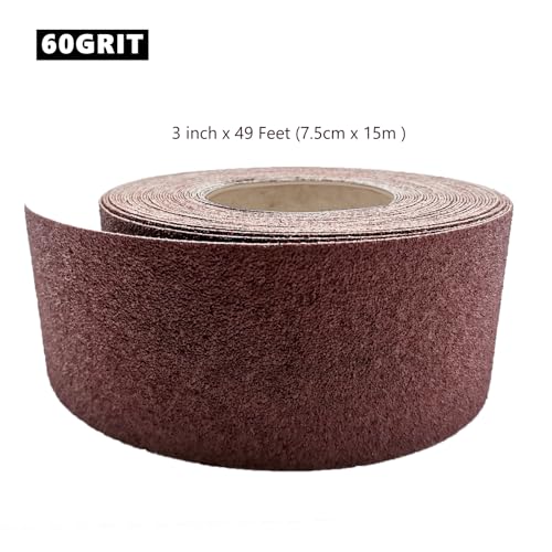60 Grit Sandpaper Roll, 3 Inch x 49 Feet Emery Cloth Roll Aluminum Oxide Abrasive Paper Roll Continuous Sandpaper for Metalworking, Woodworker, Furniture Repair, Sanding Automotive Plumbing - size: 60 Grit