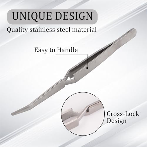 WANDIC 6 Pcs Cross Locking Tweezers, Bent Reverse Action Stainless Steel Tweezers for Electronics Laboratory Jewelry Craft