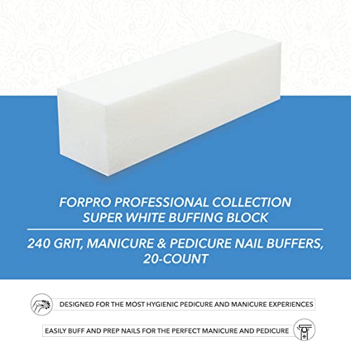 ForPro Super White Buffing Block, 240 Grit, Four-Sided Manicure and Pedicure Nail Buffer, 3.75” L x 1” W x 1” H, 20-Count (Pack of 2) - size: 240 grit (Pack of 2)