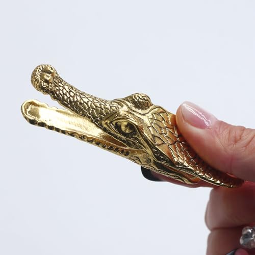 Vintage Crocodile Head Journal Clip - 3.4 Inch Heavy Duty Alligator Metal Book Clip Pin, Solid Decorative Bookmark Paper Organizer Notebook Holder Planner for Home Office Desk - color: Small Golden Clip
