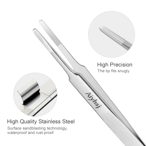 Precision Tweezer, Upgraded Flat Tip Round, High-end Stainless Steel - style: Flat Tip Round (4.72in)