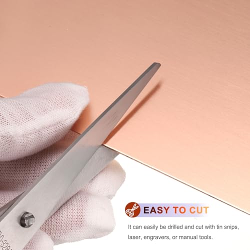 uxcell Pure Copper Sheet, 8" x 8", 24 Gauge (0.5mm) Thickness, Metal Copper Plate with Gloves for Crafting, Modelers, Jewelry, Repairs, Electrical Repairs (Rose Gold) - size: 200 x 200 x 0.5mm