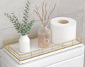 Toilet Paper Basket Organizer, Oak Wood Toilet Tank Tray with Metal Frame - color: Gold & White, size: 13" x 6.5" x 2"