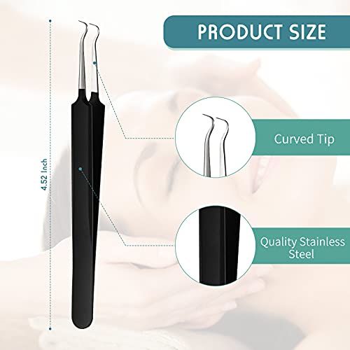 Honoson 3 Pcs Blackhead Tweezers Stainless Steel Tip Tool, Black - color: Black