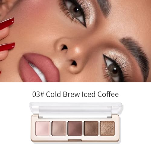 Pink Cocoa Brown Matte Eyeshadow Palettes, 5 Color Natural Shimmer Gold Everyday Basic Eye Shadow Palette Makeup for Older Women, Suitable for Green Blue Eyes, Brightening Eye Mini Travel Size 03# - color: B-#03