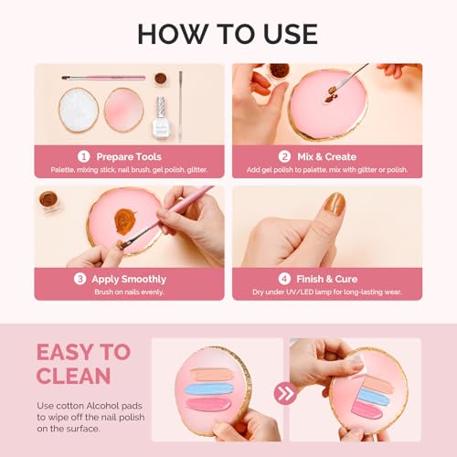 MelodySusie 2Pcs Round Resin Nail Art Palette with Spatula, Pink & White - size: 2PCS Round Shape