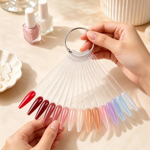 100PCS Flat Stiletto Clear Nail Swatches Sticks with Metal Rings - color: 100pcs Flat Stiletto