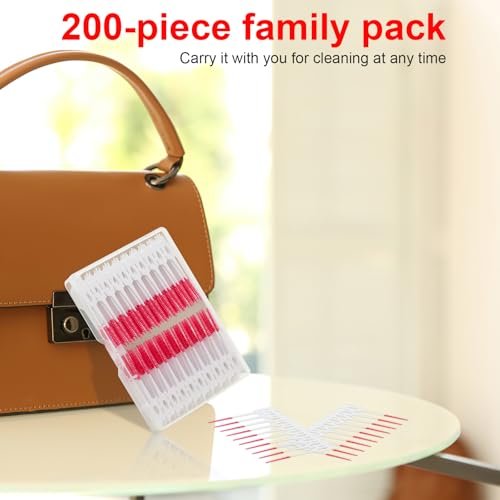 Dental Floss Picks, 200 Count, Soft Rubber Brush Head, Interdental Brushes with Convenient Carry Case,Dual-Ended Toothpick Travel Teeth Cleaning Tools (Red) - color: Red