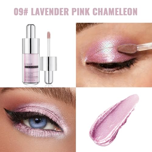 Cherry Pink Brown Shimmer Liquid Metallic Eyeshadow, Everyday Cool Toned Eye Shadow Makeup for Older Women, Multi-Dimensional Finish For Green Blue Eyes, Mini Travel Size, Vegan & Cruelty-Free 09# - color: J-#09