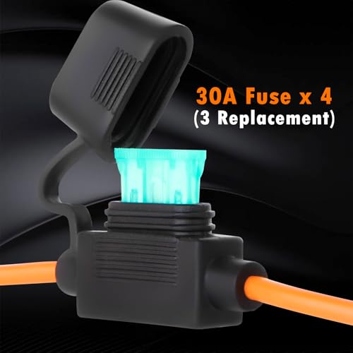 CUZEC SAE to Battery Clamp Cord, 12 AWG 30-Amp Weatherproof Cable with Fuse Holder, Alligator Clips for Motorcycle, ATV, RV (17ft/518cm) - size: 17 ft (518 cm)