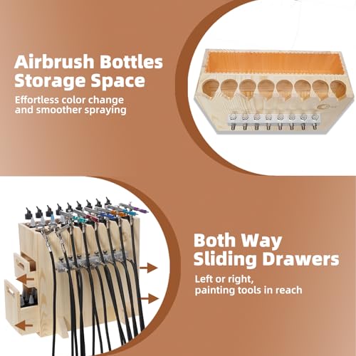 OPHIR Wooden Airbrush Holder for 8 Siphon Feed Airbrushes - size: for siphon airbrush