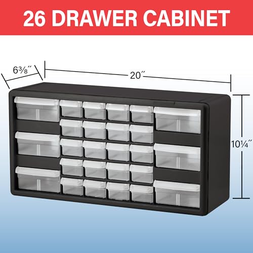Akro-Mils 26-Drawer Plastic Storage Cabinet, 20"W x 6"D x 10"H, White - color: White, size: 26 Drawer, style: 1 Pack
