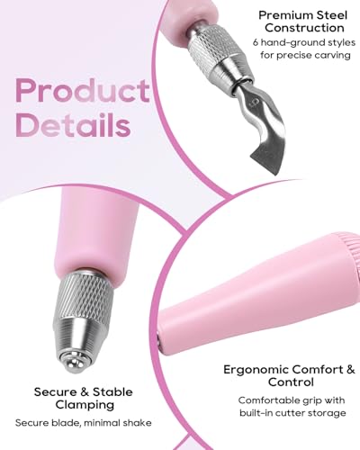 UCEC Pink 6-Blade Linocut Carving Kit for Stamp Making & Block Printing - color: 1pc Linoleum Knife(pink)
