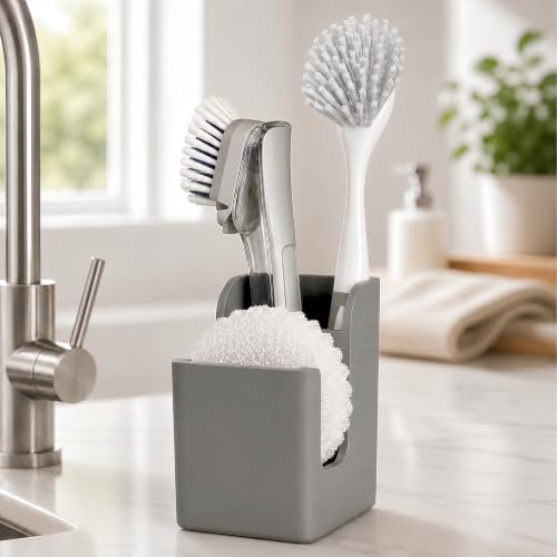 Spacewiser Silicone Sink Caddy – Sponge Dish Brush Holder for Kitchen Sink - color: Modern Gray