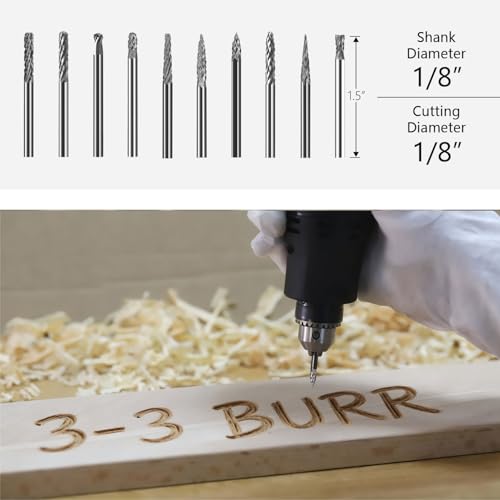 Mini Carbide Burrs Set 1/8’’ Shank Solid Tungsten Carbide Burrs with 1/8’’ Cutting Head Double Cut Rotary File for Die Grinder Rotary Drill Tool 20pcs for Carving Grinding Engraving Polishing Bit