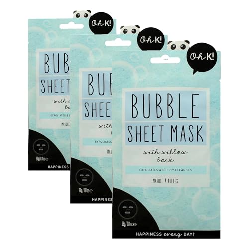Oh K! Bubble Sheet Mask - Willow Bark - Korean Face Mask Sheet - Facial Skin Care Products - Clean Korean Skincare - Hydrating Face Sheets - 1 Pc (Pack of 3) - size: 1 Count (Pack of 3), style: Willow Bark