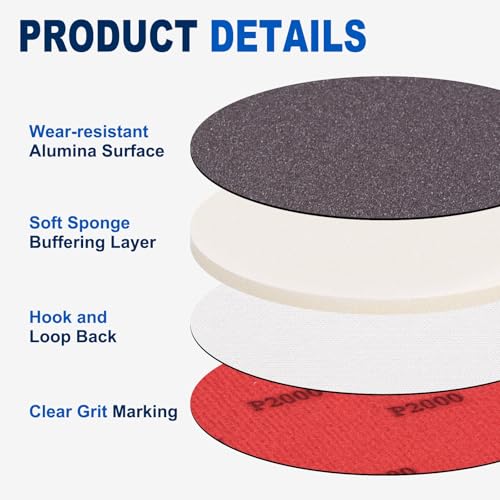 10Pcs 6 Inch Hook and Loop Sponge Sanding Disc, 2000 Grit - size: 6 Inch 2000 Grit