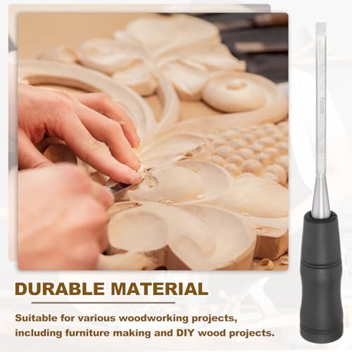 PATIKIL Wood Carving Chisel, 6 mm Professional Woodworking Hand Carving Tool with Steel End for Whittling, Detail Carving, DIY Crafts, Black/Silver - size: 6 mm