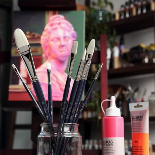 Creative Mark Vesta Synthetic Bristle Artist Paint Brushes for Acrylic Painting - Long Handle Acrylic Paint Brush Set of 7 Mimics Chungking Bristles for Oils and Alkyds - Bright Sizes 0,1,2,4,6,8,12 - size: Bright Set of 7