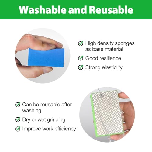 WORKEASE Diamond Hand Polishing Pads, 4PCS Diamond Sanding Block 60/120/240/400 Grit Diamond Hand Pads Foam Backing for Tile Glass Stone Marble Granite Ceramics Metal Wet&Dry - color: 4Pcs