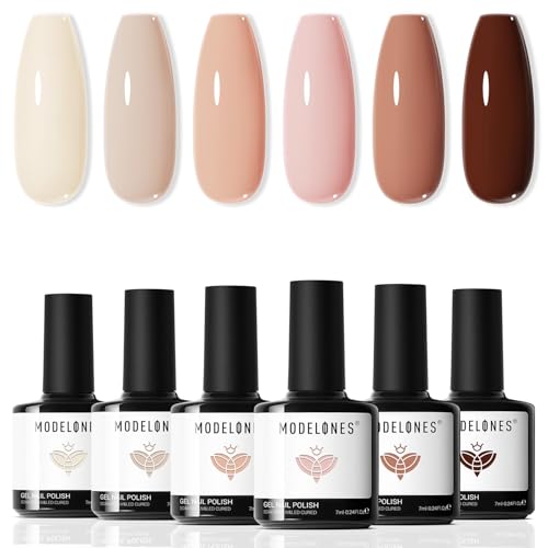 modelones Nude Pink Gel Nail Polish Set, 6 Colors Neutral Skin Tones - color: A A A-1 Natural Glow