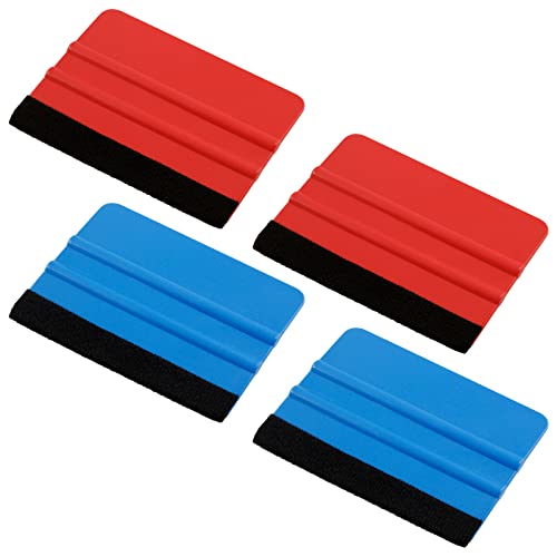 Bonsicoky 4Pcs Plastic Felt Edge Squeegee Tool, 4 Inch, 2 Blue & 2 Red - color: 2pcs Blue+2pcs Red
