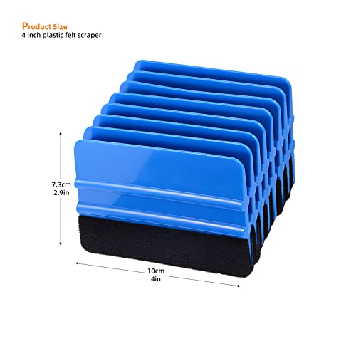 EHDIS 10pcs Vinyl Squeegee 4 Inch Car Vinyl Scraper Decal Applicator Window Tint Wallpaper Smoothing Tool with Black Fabric Felt Edge-Blue - color: Blue