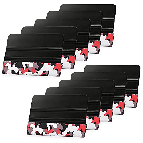EHDIS 10pcs Vinyl Squeegee 4 Inch Car Vinyl Scraper Decal Applicator Window Tint Wallpaper Smoothing Tool with Black Fabric Felt Edge-Black - color: Black