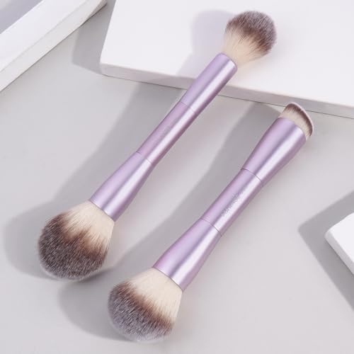 MAANGE Foundation Makeup Brushes, 2Pcs Double Ended Makeup Brush for Blending Liquid Powder Concealer Cream Blush Buffe (Lilac) - color: Lilac-2pcs