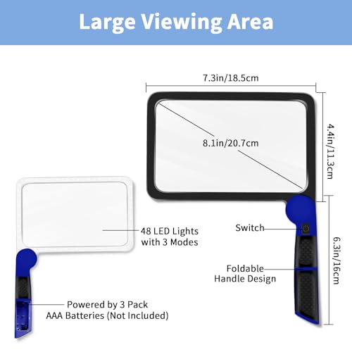 5X Magnifying Glass with Light, Full Page Magnifier for Reading, 48 LEDs - color: Blue 5x